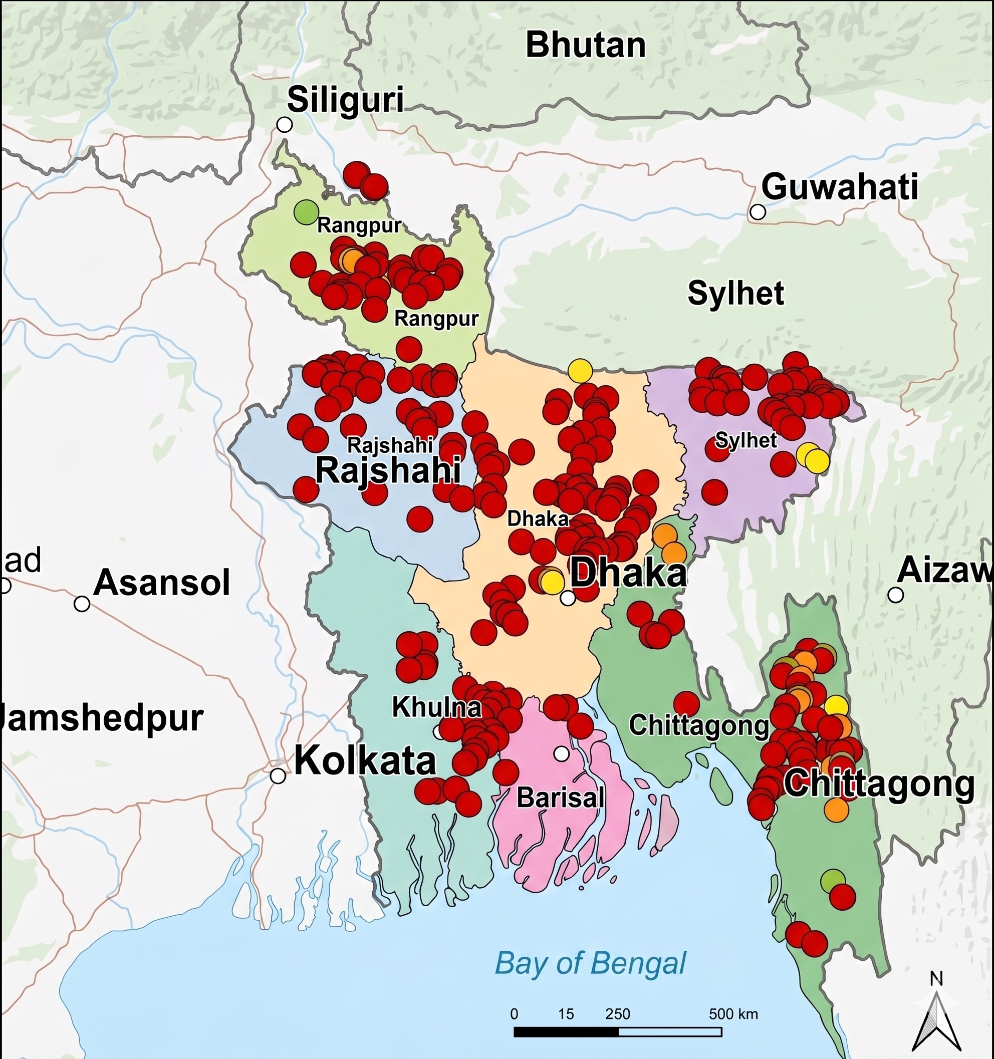 Map of IBCT's reach across Bangladesh